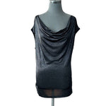KENAR Metallic Grey Sleeveless Tank Top Scarf Collar Women L NWOT
