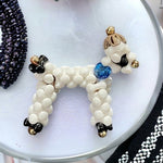 Vintage Artisan White Beads Poodle Statue Dog Figurine Dog Lover Gift Souvenir