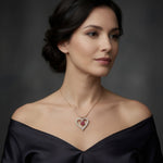 Vintage 14K Gold Plated Red White Crystal Heart Pendant Chain Necklace NIB