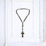 Catholic Wood Rosary Brown Beaded INRI Crucifix Prayer Necklace 17" Handmade