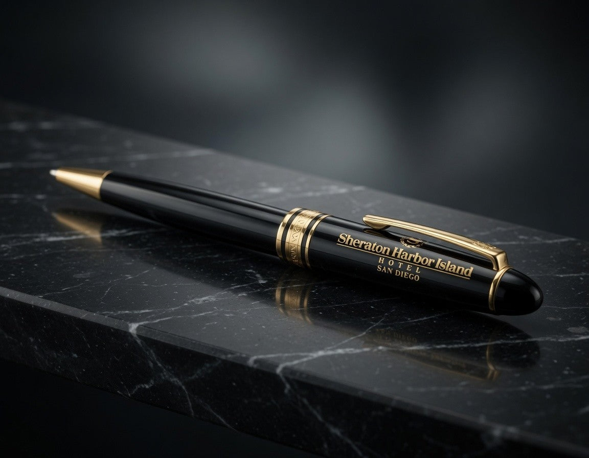 Vintage Sheraton Harbor Island Hotel San Diego Logo Ballpoint Pen Black Gold NIB