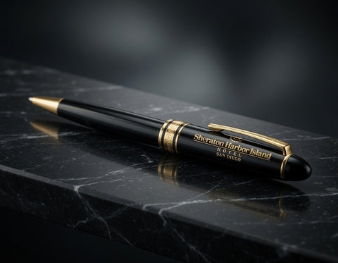 Vintage Sheraton Harbor Island Hotel San Diego Logo Ballpoint Pen Black Gold NIB
