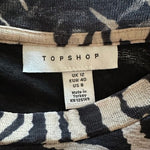 Topshop Zebra Print Midi Dress Sz 8 Beige Brown Long Sleeve Sheer Polyester EXC