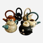 Set of 6 Vintage YIXING Chinese Mini Teapots Ceramic Clay Collectible Handmade
