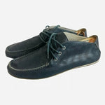 Men’s Navy Blue Perforated Leather Lace-Up Loafers Moccasins Size 42 Italy