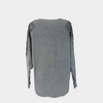 LIV Milano Grey Knit Top Lace Embroidery Rhinestone Dolman Sleeve Sz M Chic