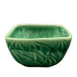 214 WEST Green Ceramic Leaves Design Square Bowl 5"x5"x3" Dishwasher Safe VG