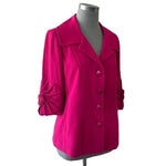 Simply Chloe Dao Women's Magenta Origami Trim Sleeve Blazer S 3D Flower 4-Button