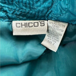 CHICO'S Womens Puffer Vest 2/L Teal Blue Sleeveless Zip Front Quilted Jacket VG