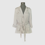 89th & Madison Women's Belted Safari Jacket Light Grey Button Front Size XL VG