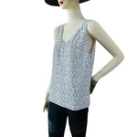 White House Black Market Women's Black White Cross V-Neck Tank Top M Sheer NWT