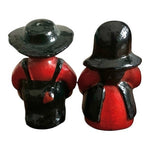 Vintage Amish Couple Salt Pepper Shakers 2.5" Red Black Cast Iron Set Vintage