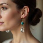 Handmade Teal Blue Crystal Teardrop Dangle Earrings Gold Tone Hooks New