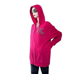 Women's Fight Like A Girl Pink Zip Hoodie Size L 80% Cotton Fleece Pockets G+