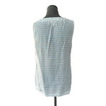 ST TROPEZ Womens Tank Top S White Gold Metallic Stripe Linen Sleeveless V Neck