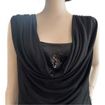 Laundry by Design Black Cowl Neck Sequin Drape Midi Dress 6 Sleeveless $158