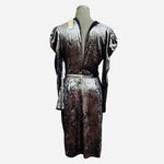 INC International Concepts Silver Velvet Wrap Dress M Puffed Sleeve Lined NWT