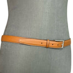 LANDS' END Mid Brown Genuine Leather Silver Solid Brass Buckle Dress Belt Sz 42