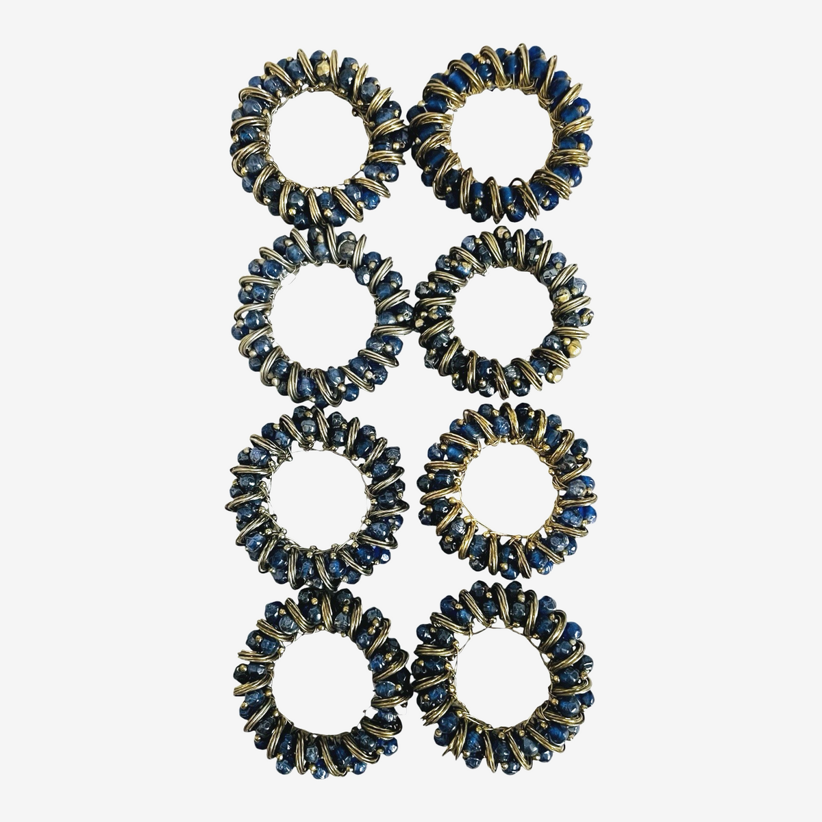 Vintage Blue Beaded Napkin Ring Holders Set of 8 1.5in VG