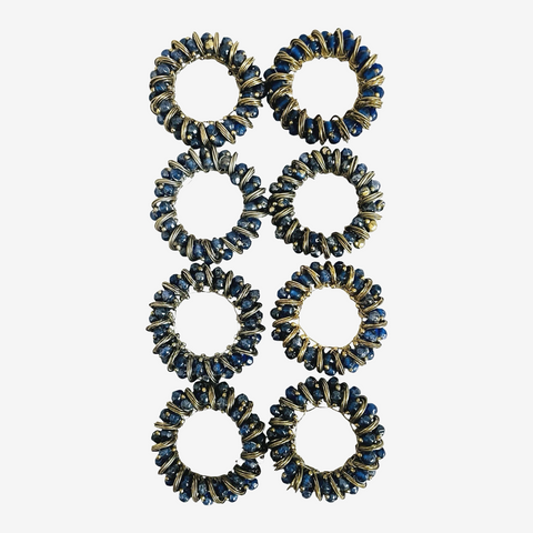 Vintage Blue Beaded Napkin Ring Holders Set of 8 1.5in VG