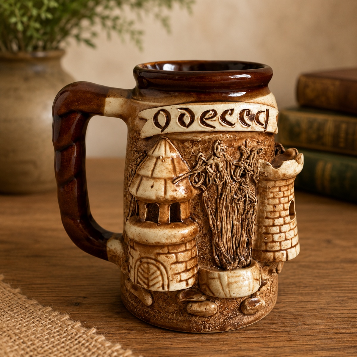 Odessa Ukraine Ceramic Beer Stein Mug Handmade Castle Relief Vintage Pottery New