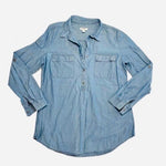 Old Navy Women's Light Blue Chambray Half Button Tunic Shirt M Long Sleeve VG