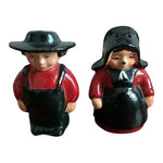 Vintage Amish Couple Salt Pepper Shakers 2.5" Red Black Cast Iron Set Vintage