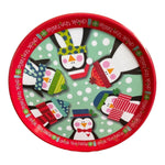 Penguins Round Christmas Tray Plate Holiday Decor 14” Accent NWOT