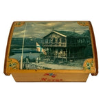 Vintage Norwegian Wood Trinket Box 4.75x3.75x2.25" Enamel Picture Norge Souvenir