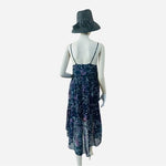 ECOTE High-Low Dress Size M Navy Blue Pink Floral Sheer Double Layer Very Good
