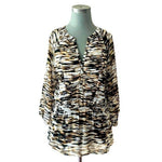 Calvin Klein Women's Peplum Tunic Blouse M Black Brown Watercolor Print EXC