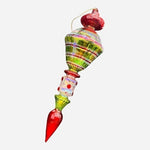 Vintage Italian Art Deco Green Red Spiral Glass Christmas Ornament 10" Jumbo NIB