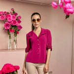 Simply Chloe Dao Women's Magenta Origami Trim Sleeve Blazer S 3D Flower 4-Button