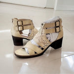 AVENUE CLOUDWALKERS Abby Beige Crochet Block Heel Sandals Size 9M NIB