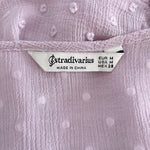 STRADIVARIUS Womens Top M Lilac Self Spot Ruffle Blouse Sheer V Neck Long Sleeve