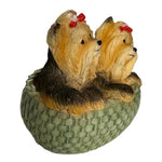 Dog Mate Cute Puppies Figurine Two Yorkie Puppies in a Basket Sculpture Statue