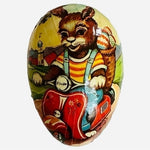 Vintage West Germany Paper Mache Easter Egg Candy Container Rabbit Bike 4" VG