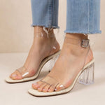 Steve Madden Camille Women's Clear Block Heel Ankle Strap Sandals Sz 8.5