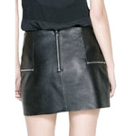 Zara Women's Black Lambskin Mini Skirt XS Silver Zip Pockets Leather NWT