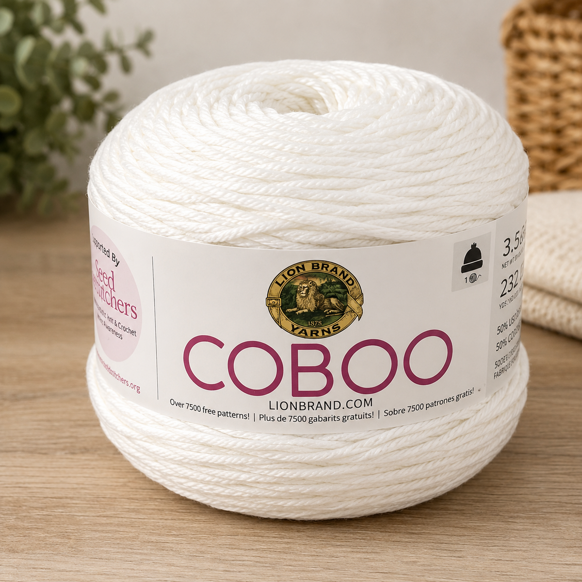 Lion Brand Coboo Yarn White Color 100 Cotton Bamboo Blend 3.5oz New 1 Skien