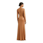 Lauren Ralph Lauren Gold Metallic Jersey Gown Twist Waist Maxi Dress Size 10 NWT