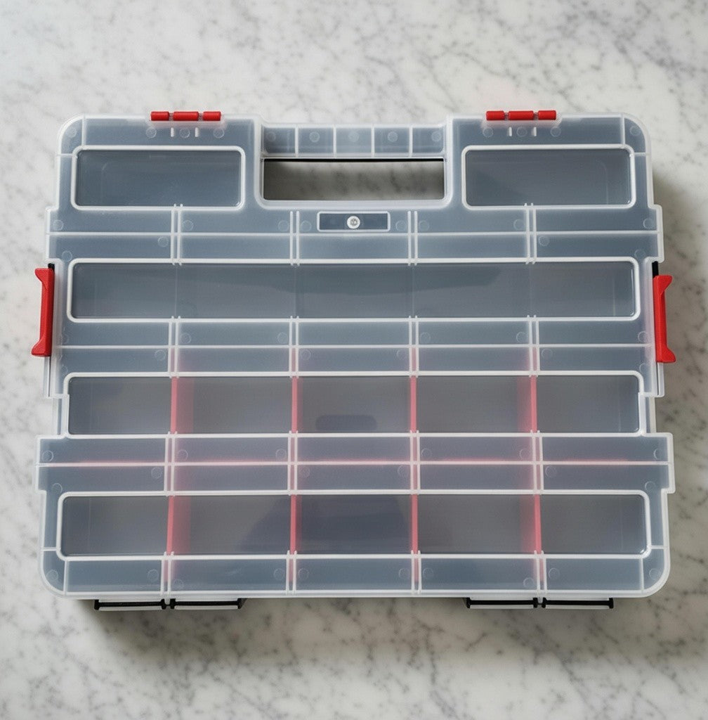 17-Compartment Tool Storage Box Organizer Red Black White 14.75"x11.5" Removable