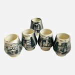Vintage El Beso Shot Glasses Set 5 Hand Painted Ceramic GTO Mexico Black White