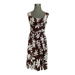 Maggy London Women's Brown White Floral Print Stretch Midi Dress 10 Elastic VG