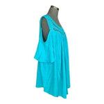 Catalina Women's Turquoise Cold Shoulder Blouse 3X Crochet Lace Ruffle NWOT