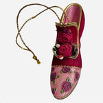 Victorian Mini Shoe Figurine Christmas Ornament Burgundy Gold Embroidered VG