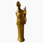 Rare Vintage Geisha Bronze Statue 10" Awa Odori Dancer Japanese Gold Figurine VG