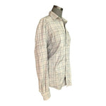 REI Men's Plaid Hiking Shirt M Long Sleeve Tan Blue Wrinkle Resistant VG
