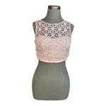 SEQUIN HEARTS Pink Crochet Lace Bandeau Crop Top Size 7 Zip Back VG
