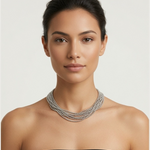 Multi Strand Silver Ball Chain Choker Necklace Gold Pave End Caps 16" VG